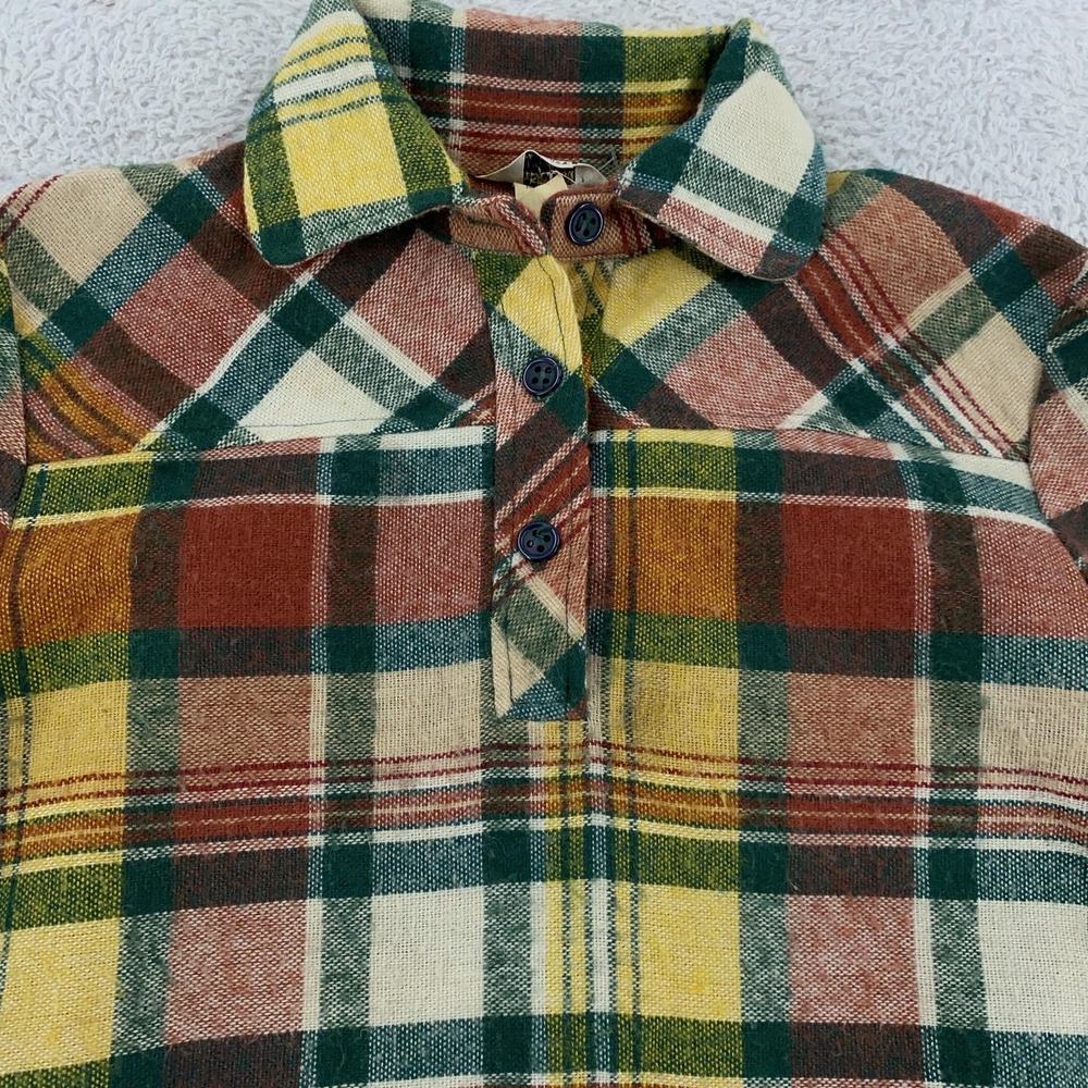 Vintage 70s Whistle Stop Western Plaid Henley Shirt Jacket Womens‎ Small Flannel